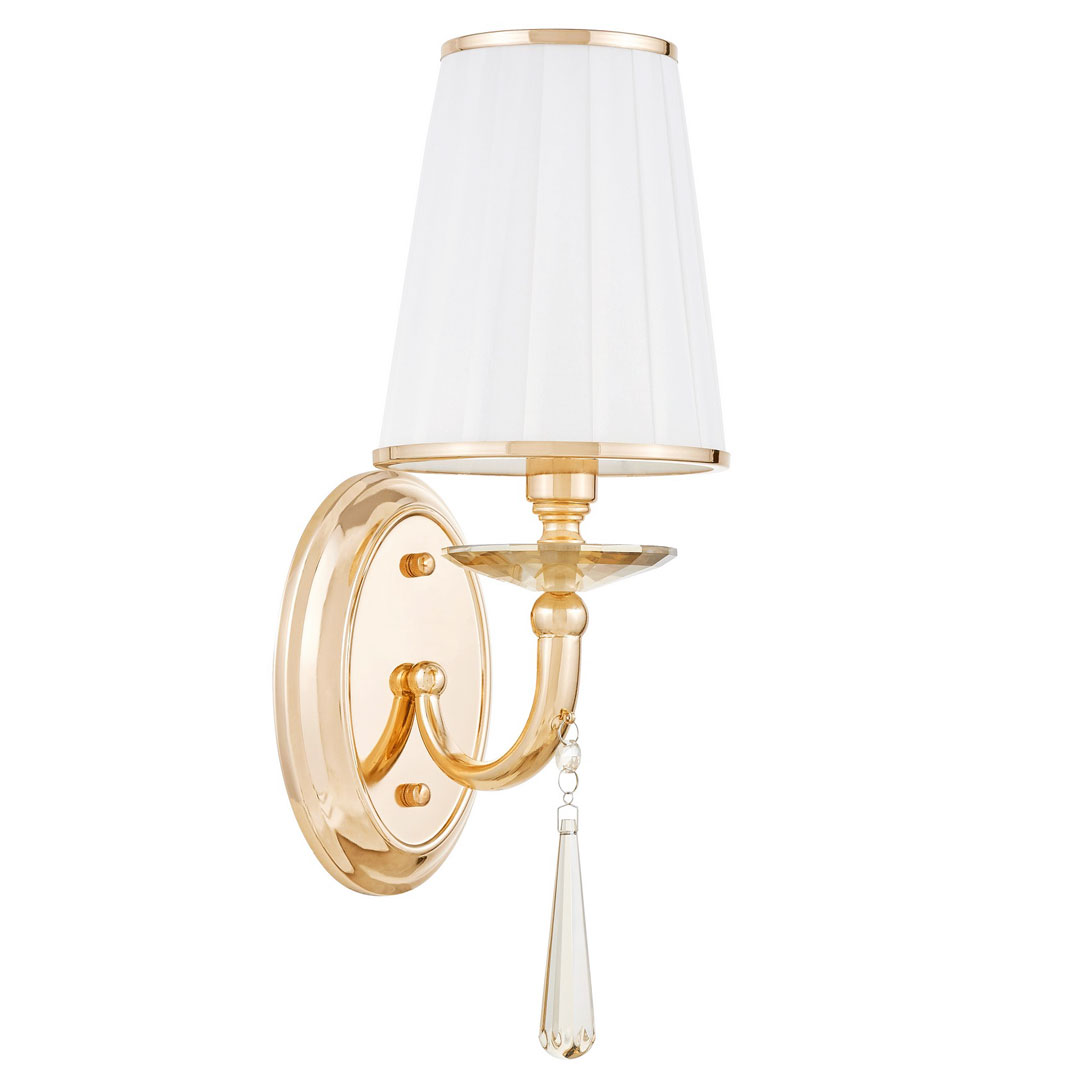 Zlaté jednoduché nástenné svietidlo FABIONE s krištáľovým ovesom, moderná, klasická nástenná lampa - Lumina Deco obrázok 1