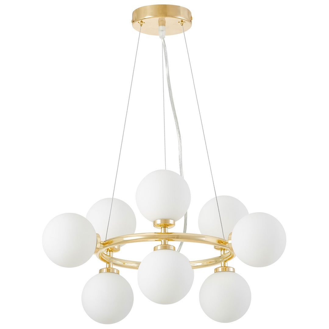 Zlatý luster, biele sklenené gule, klasická zlatá, glamour závesná lampa - MARSIADA - Lumina Deco obrázok 1